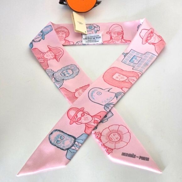 Hermes "Dress Code" Rose/Pale Blue Silk Twilly - Picture 5 of 6